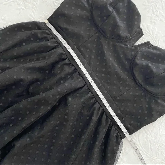 NWOT Lulus Romantic Spot Black Polka Dot Mesh Tiered Midi Dress - Picture 7 of 8